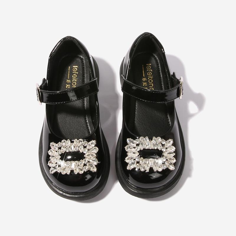 Versatile 2024 New Retro Square Drill Fashion Kids Round-toe Girls Mary Janes for Party Wedding Shows PU Elegant Children Shoes