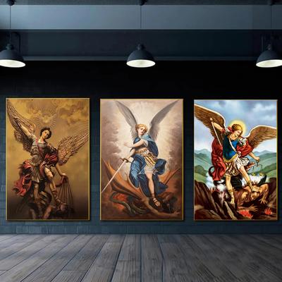 S t. Póster Vintage de Michael Arcángel, impresiones para sala de estar, decoración del hogar, pintura en lienzo de Ángel religioso cristiano, arte de pared