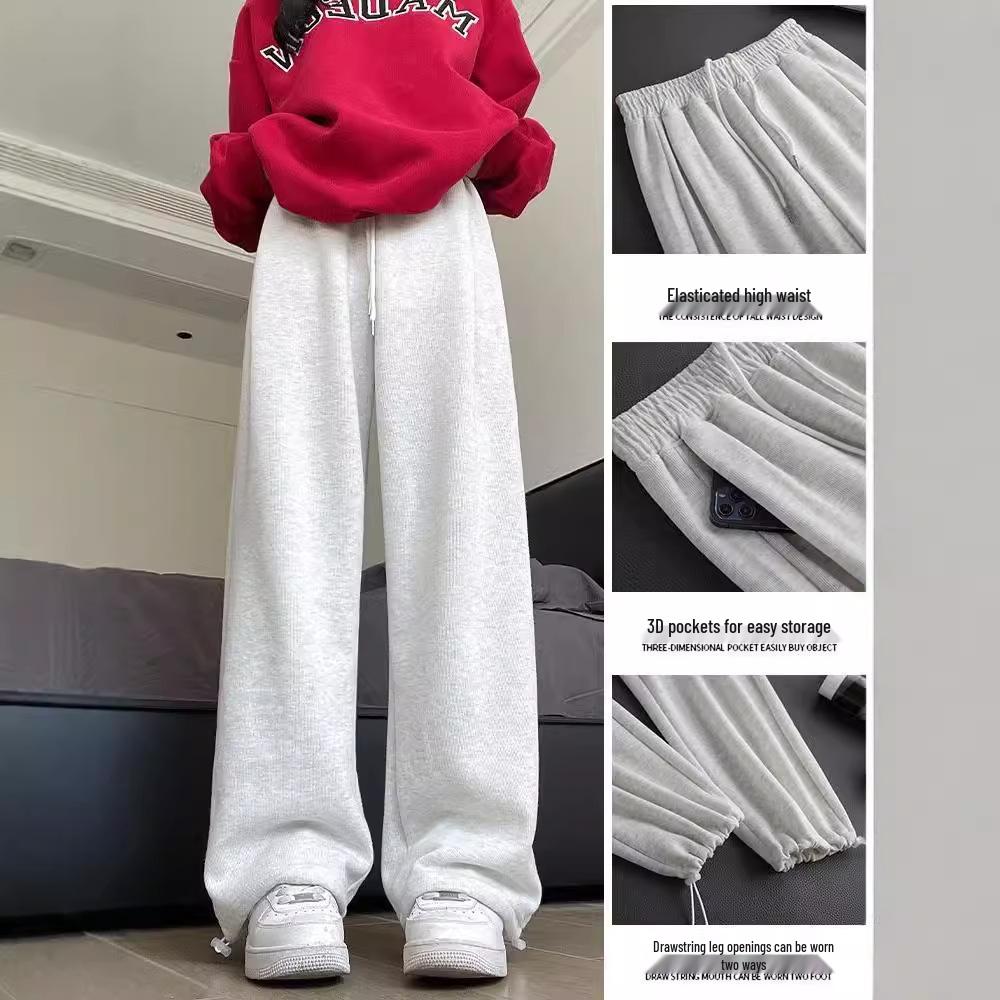 Dámské bílo-šedé tepláky s vysokým pasem a širokými nohavicemi - Petite, zeštíhlující, ležérní sportovní oblečení pro podzim 2024