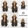 ALAN EATON Hat wigs Cap Brown Color Hair Extension Connect Summer Straw Hat for Women Heat Resistant Fiber Breathable Hat