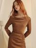 Sinseuden Glow Boat Neck Long Dress (Brown)