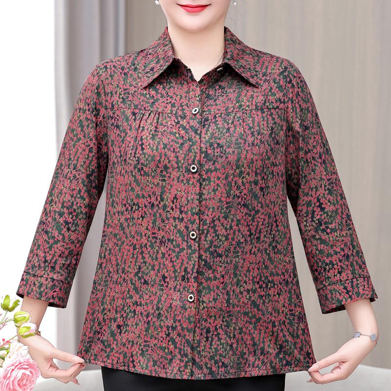 Women's Plus Size Floral Print Blouse – 3/4 Sleeve Button Down Casual Shirt (Sizes XL-6XL) for Middle-Aged Ladies