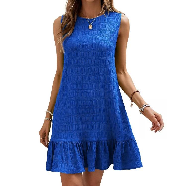 Dámské letní bez rukávů s vysokým pasem áčkového střihu mini šaty jednobarevné plisované jarní ležérní