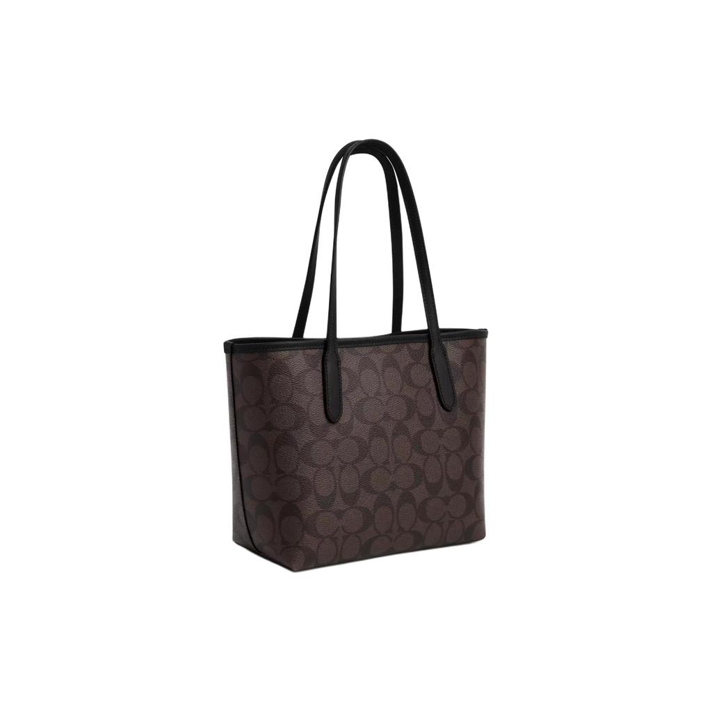 Coach City Leather Shoulder Bag Medium Womens Gold Brown Black