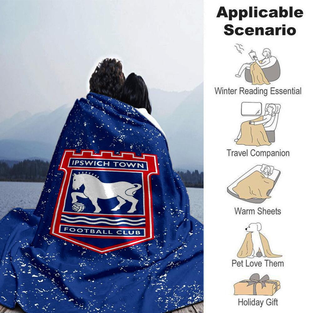 Ipswich Town FC Print Flannel Blanket High Quality Warm Comfortable Cover for All Seasons Perfect for Gifts Home Decor
