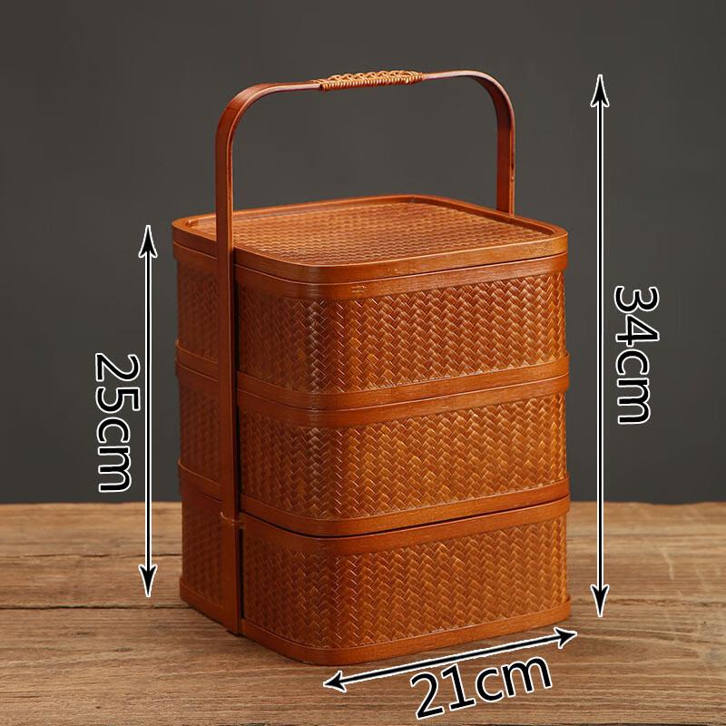 Handmade Bamboo Double-Layer Food Basket with Handle