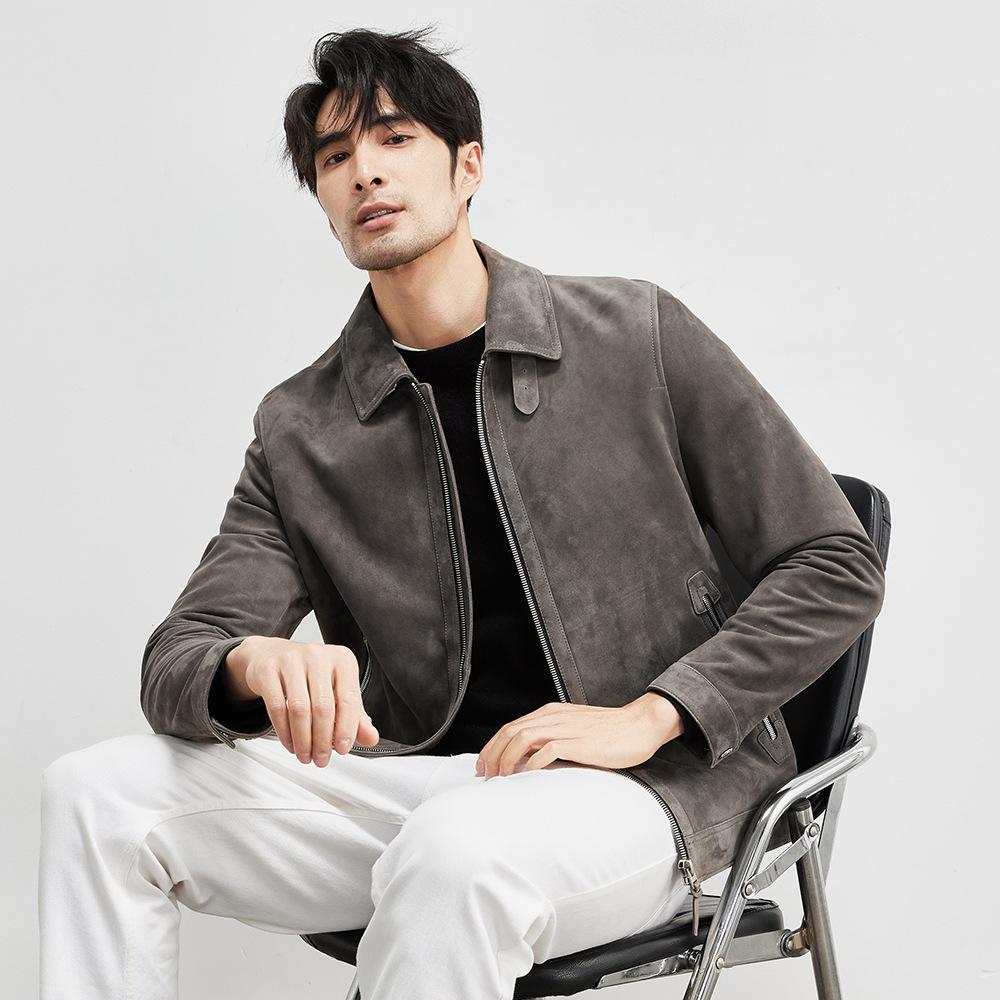 Light Luxury Fur Leather Jacket Men's Imported Suede Lapel Motorcycle Leather Jacket Men's Autumn Coat