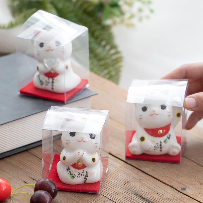 2,9 Zoll Keramik Glückliche Katze Figur Desktop Dekoration Glück Katze Ornament Mini Porzellan Kätzchen Figur