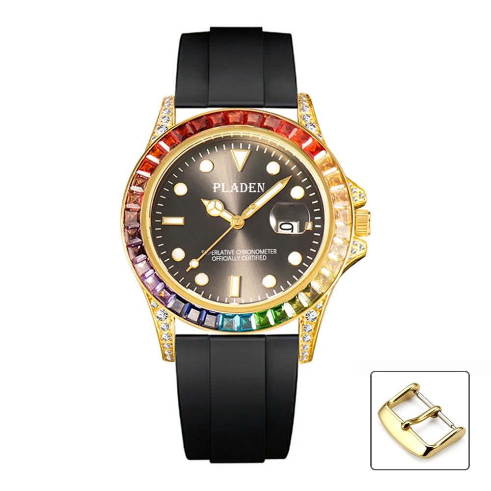PLADEN Brand Casual Watch Men Latest Diamond Bezel Quartz Watch Classic Luxurious Automatic Date Clock Dive relogio masculino