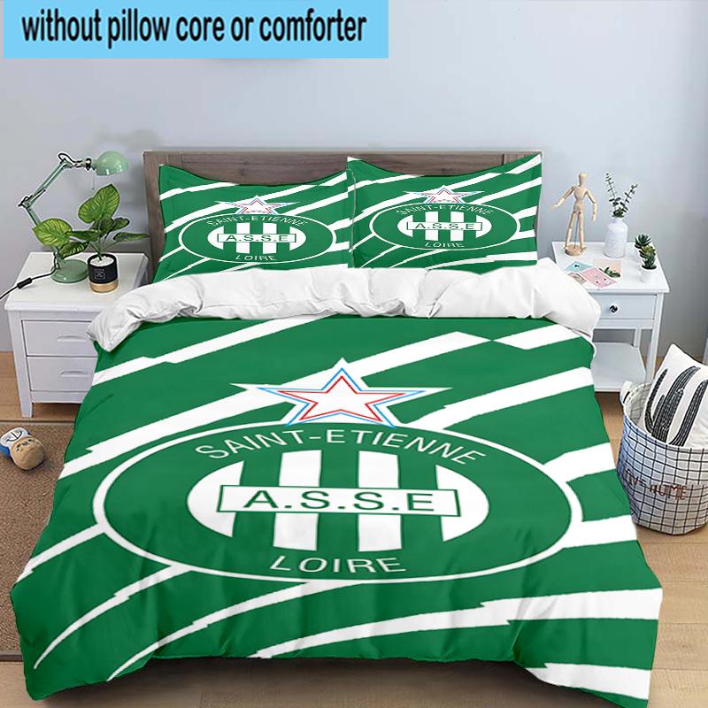 3PCS Green Saint-Etienne Football Bedding Set,Including 1pc Duvet Cover And 2pcs Pillowcases Perfect for Bedroom, Dormitory, Fan Christmas Gift