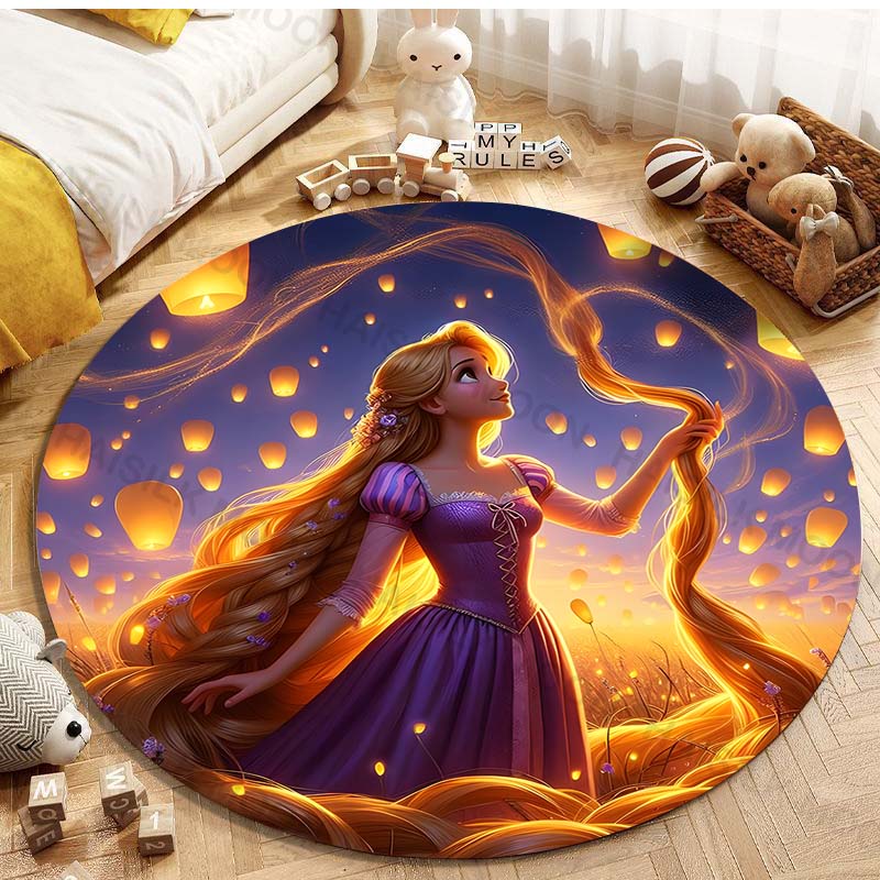 5 Misure Tappeto Rotondo Carino con Stampa della Principessa Rapunzel per Soggiorno, Camera da Letto, Tavolo e Sedie, Divano, Decorazione, Tappeto e Tappetino per la Stanza dei Bambini