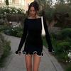 New Knitted Ruffle High Waist Mini Dress Women's Sexy Slim Long Sleeve Short Skirt Bodycon Dress Fall Luxury Crochet Clothes