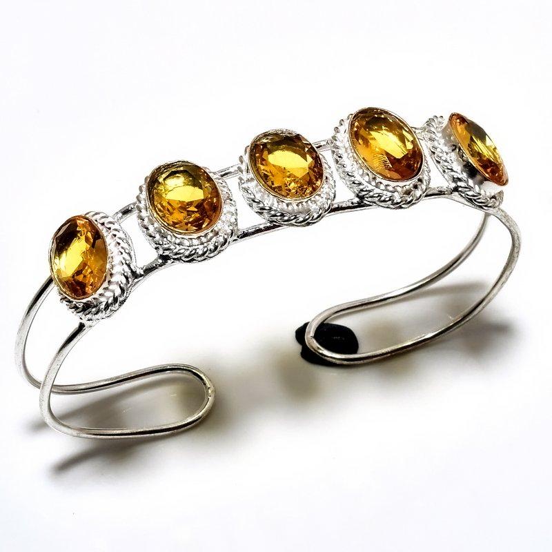 

Цитрин Драгоценный камень 925 Посеребренный браслет-манжета ручной работы