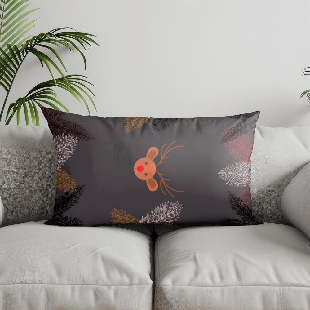 Home Decor Cute Reindeer and Pine Pillow Suitable For Sofa Bedroom Car Pillow Cover Cushion Rectangular Back Cushion