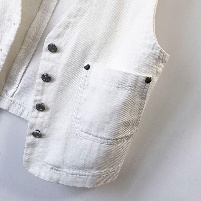 Women's Simple Casual White Denim Sleeveless Vest Jacket for Spring/Summer