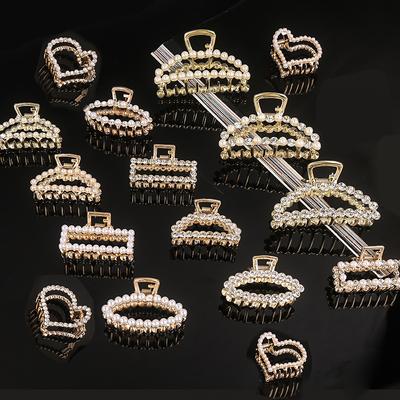 Korea Shiny Crystal Rhinestones Hair Clip Claw Clip Pearl Hair Clips for Women Simple Geometric Hair Clips for Girls Headwear