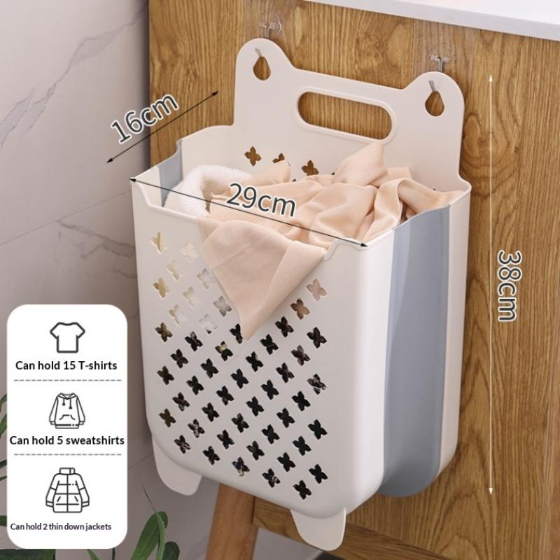 Väggmonterad tvättkorg Stor kapacitet Vikbar förvaringskorg Stark bärförmåga Ihålig design för ventilation