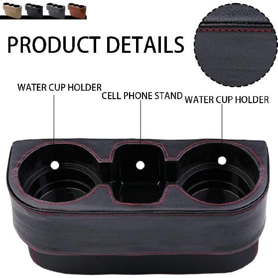 Getränkehalter im Auto mit Telefonhalter, Lederbezug für die Seitentasche der Konsole, Getränke-Organizer für die Lücke zwischen den Vordersitzen im Auto, multifunktionale Aufbewahrung für Zubehör