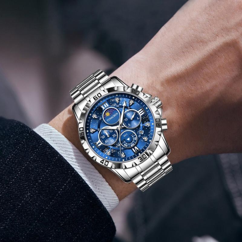Men’s Quartz Watch Waterproof Luminous High-End Casual Wristwatch for Men Fashion Luminous Dial Calendar Stainless Steel Band