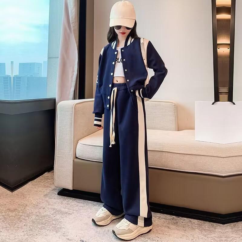 

Весенне-осенняя спортивная бейсбольная куртка для девочек и весенняя одежда из двух частей для детей среднего и младшего возраста 120 темно-синий