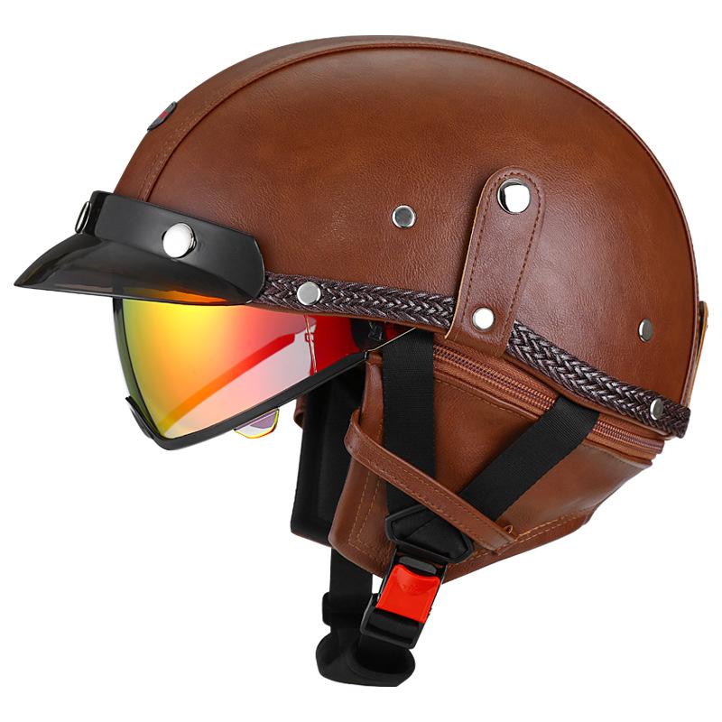 Retro Motorcycle Helmet DOT Approved Built In Sunglasses Casco Moto Helmet Detachable Insert Liner Vintage German Half Helmet
