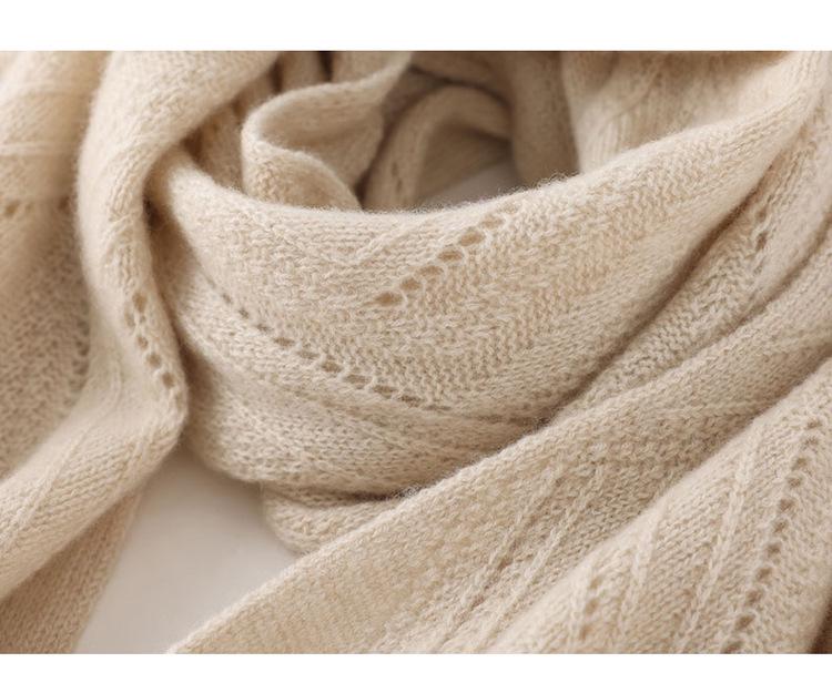 Women's 100% Pure Cashmere Hollow Knit Shawl, Versatile Solid Color Scarves, New Fashion Warm Wrap
