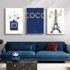 Modeblomma Blå parfymaffisch och tryck Eiffeltornet Väggkonst Dukmålning Sovrum Vardagsrumsdekoration Heminredning