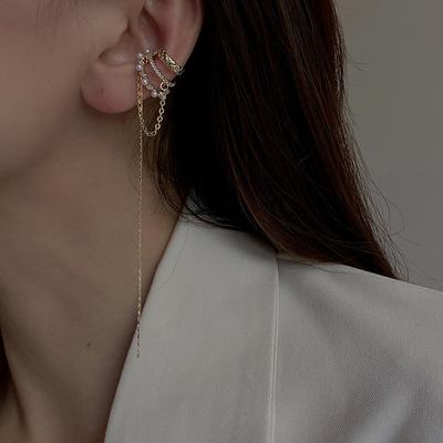 Luxe Kristal Franse Imitatie Parel Lange Kwast Oorbellen Zonder Doorboorde Oor Cuff Voor Vrouwen Meisje Mode Oorclip Sieraden
