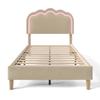 Upholstered Bed LED Single Bed 90 X 190 Cm, Slatted Frame and Adjustable Headboard, In Beige, Youth Bed for Bedroom Guest Room - Linen Material