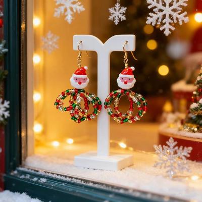 European & American Christmas Santa Claus Multicolor Beaded Earrings with Unique Personality Design