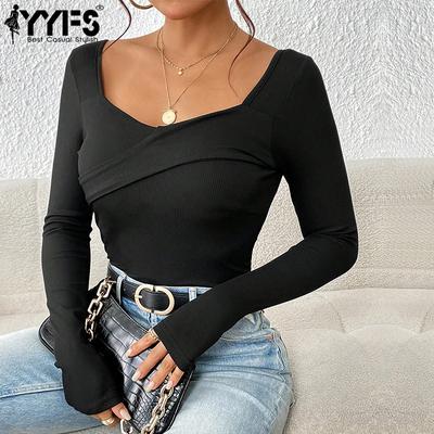 Women's Fashion Casual Spring Autumn Solid Color Print Long Sleeve V-Neck Blouses & Shirts