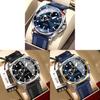 Leather Strap Mens Watch With Luminous Dial Waterproof Quartz For Casual Wear