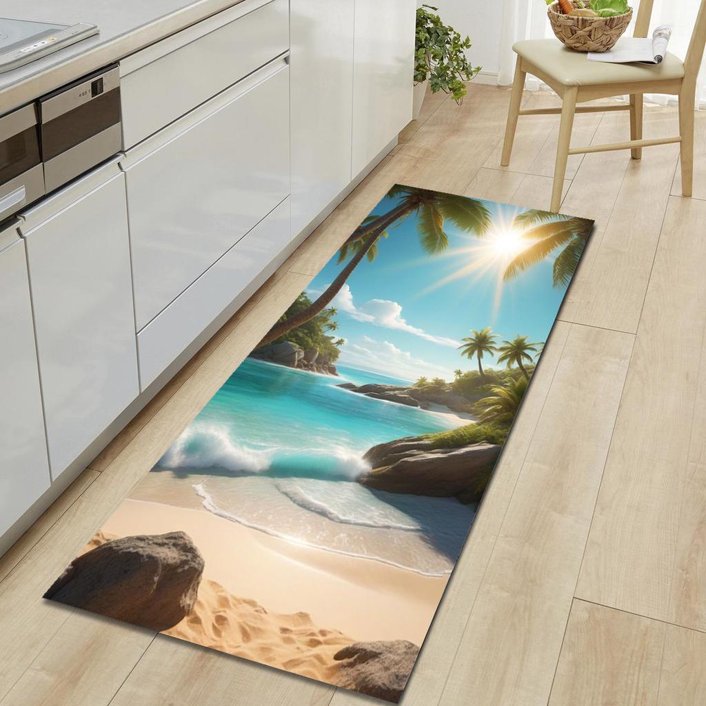 1Pcs Beautiful Scenery Pattern Floor Mat Modern Kitchen Polyester Rug Non-Slip Colorful Indoor Carpet, For Home Bathroom Bedroom Living Room Decor