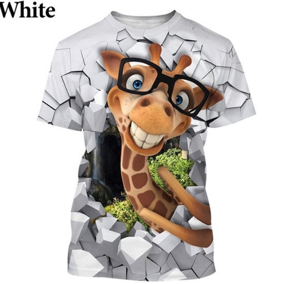 Herren Damen Lustiges Giraffen Tier Muster T-Shirt Lässig Bequem Übergröße Kurzarm T-Shirt