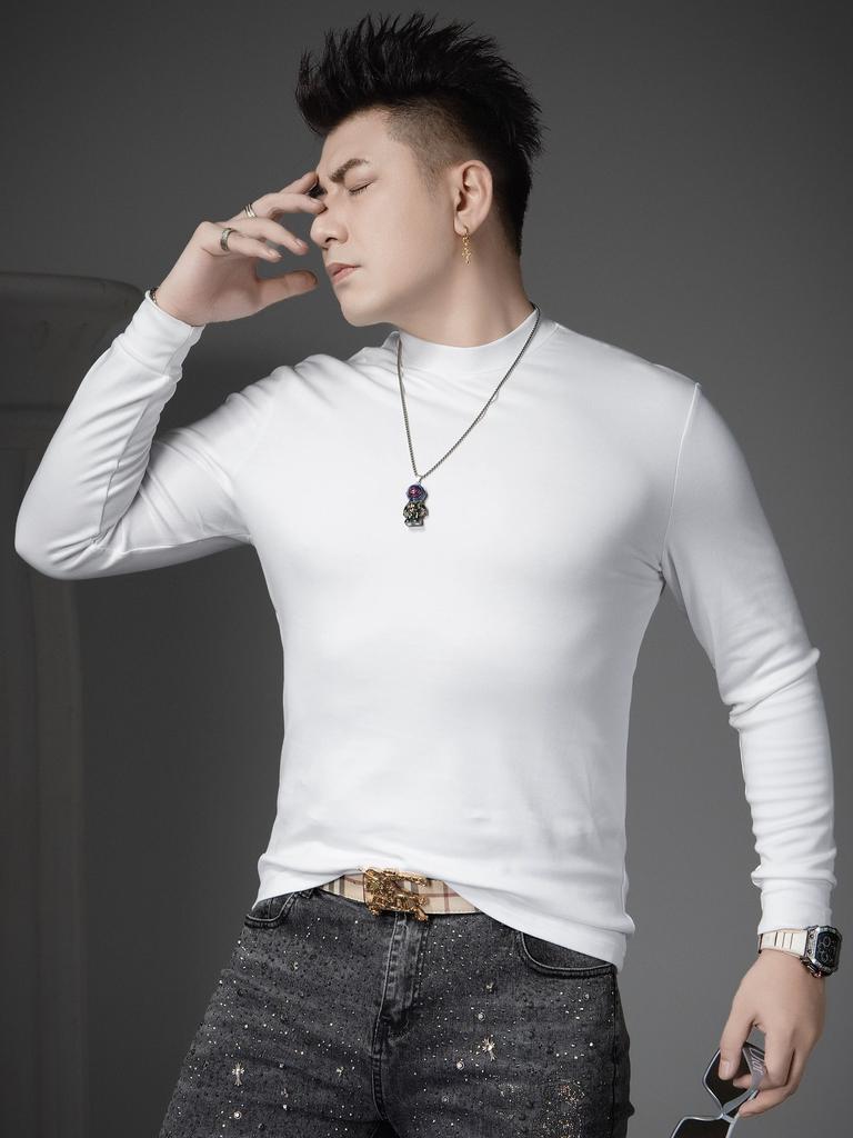 European Style 2025 Autumn New Half-High Collar Solid Color Long-Sleeve T-Shirt Men's Base Layer Trendy Brand Top