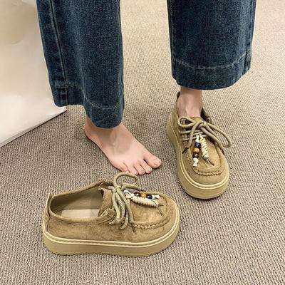 Mode Polyvalent Confortable Perlé Style Rétro Polyvalent Chaussures Simples pour Femmes Printemps et Été Nouveau Plateforme Femmes