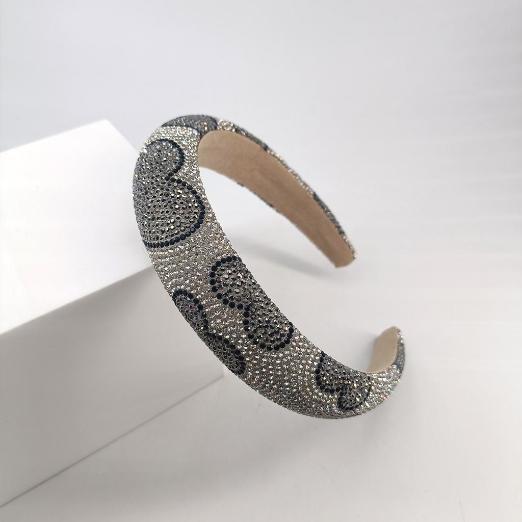 Baroque Heart Pattern Rhinestone Sponge Pad Headband Girls Women's Colored Rhinestone Adult Plastic Hairband Accessories