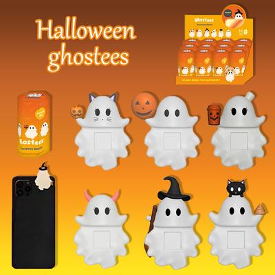 Halloween Ghost Figurine for Phone Decorations Cute Ghost Model Mini Figure Peel-and-stick Decorations For Cell Phone Tablet