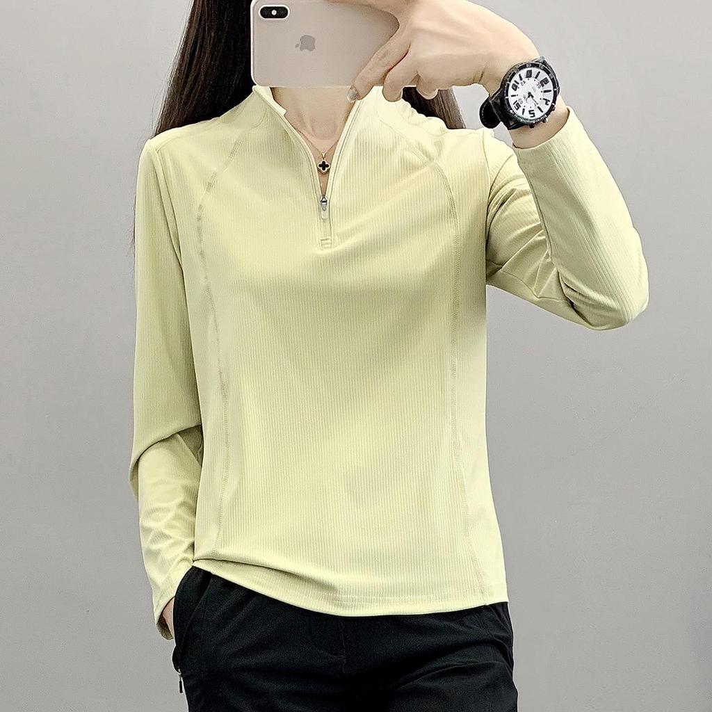 Damen Funktionsshirt mit langen Ärmeln - Schnelltrocknend, Elastisch, Atmungsaktiv, Stehkragen für Laufen und Fitness