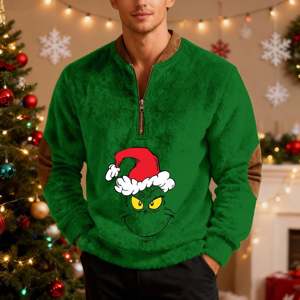 Mens Christmas Sweater Zip Up Sweatshirts Vintage Knit Graphic Sweatshirt Xmas Stand Collar Pullover