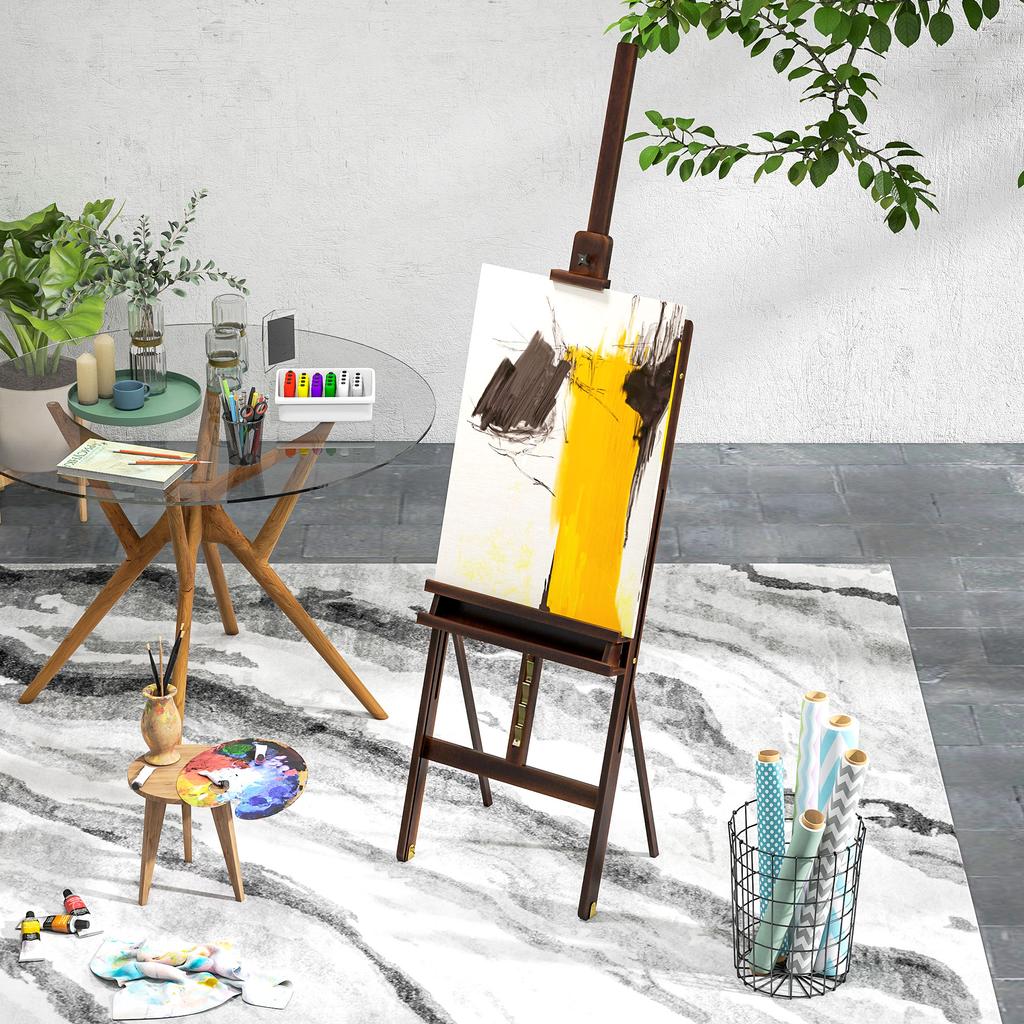 Cavalletto in Legno Regolabile in Altezza 171 230cm Cavalletto da Pittura Con Vano Portaoggetti Inclinazione Massima 80 gradi Marrone