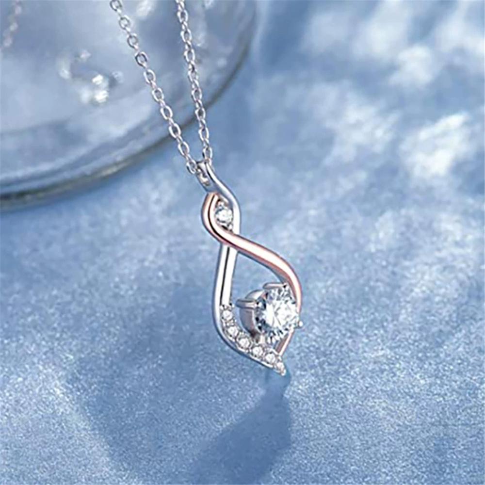 Luxury Female Crystal White Zircon Stone Infinity Pendant Necklace Vintage Silver Color Wedding  For Women