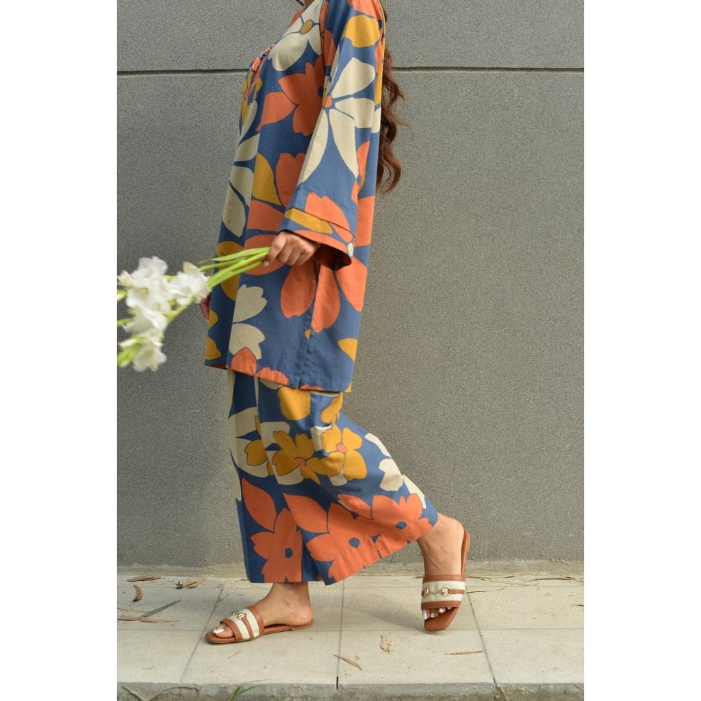 Multicolor Flower Printed Kurti Palazzo Set Indian Women Casual Wear Kurta Set