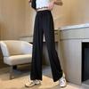 Black straight-leg pants for female students, petite girls, spring/summer new cropped pants, Korean style casual drape slimming wide-leg pants