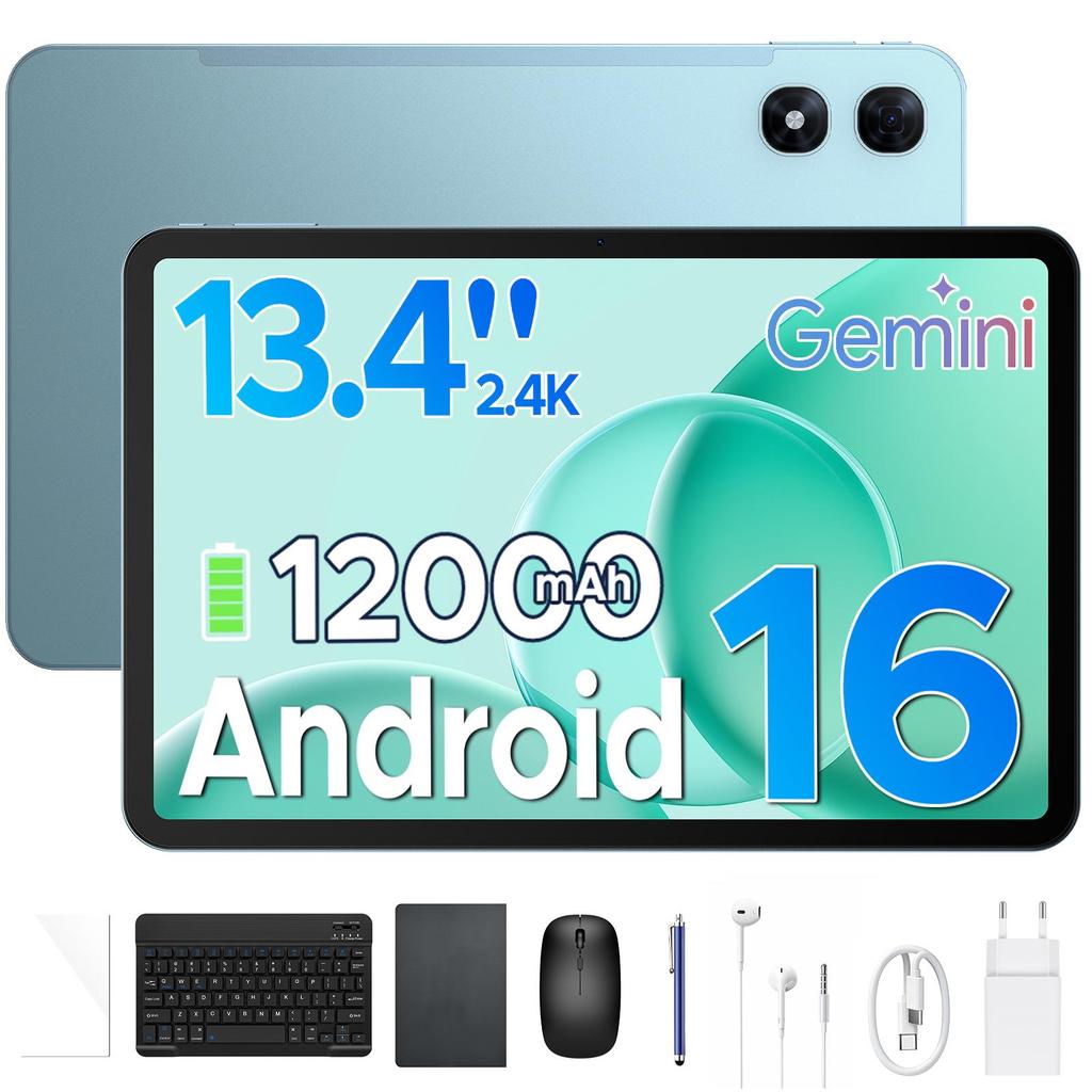 AP13 Pro 13,4 Zoll Tablet, 48GB+256GB, 2,4K 120Hz Android 16, Octa-Core, 12000mAh, 5G WIFI, 4G LTE, 3,5mm Kopfhöreranschluss, Tastatur, Hülle