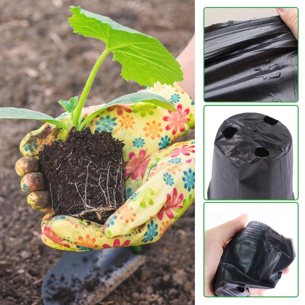 50pcs Garden Black Soft Plastic Seedling Bag Plant Nursery Pots Thickened Seed Starting Pot Flower Vegetable Independent Box