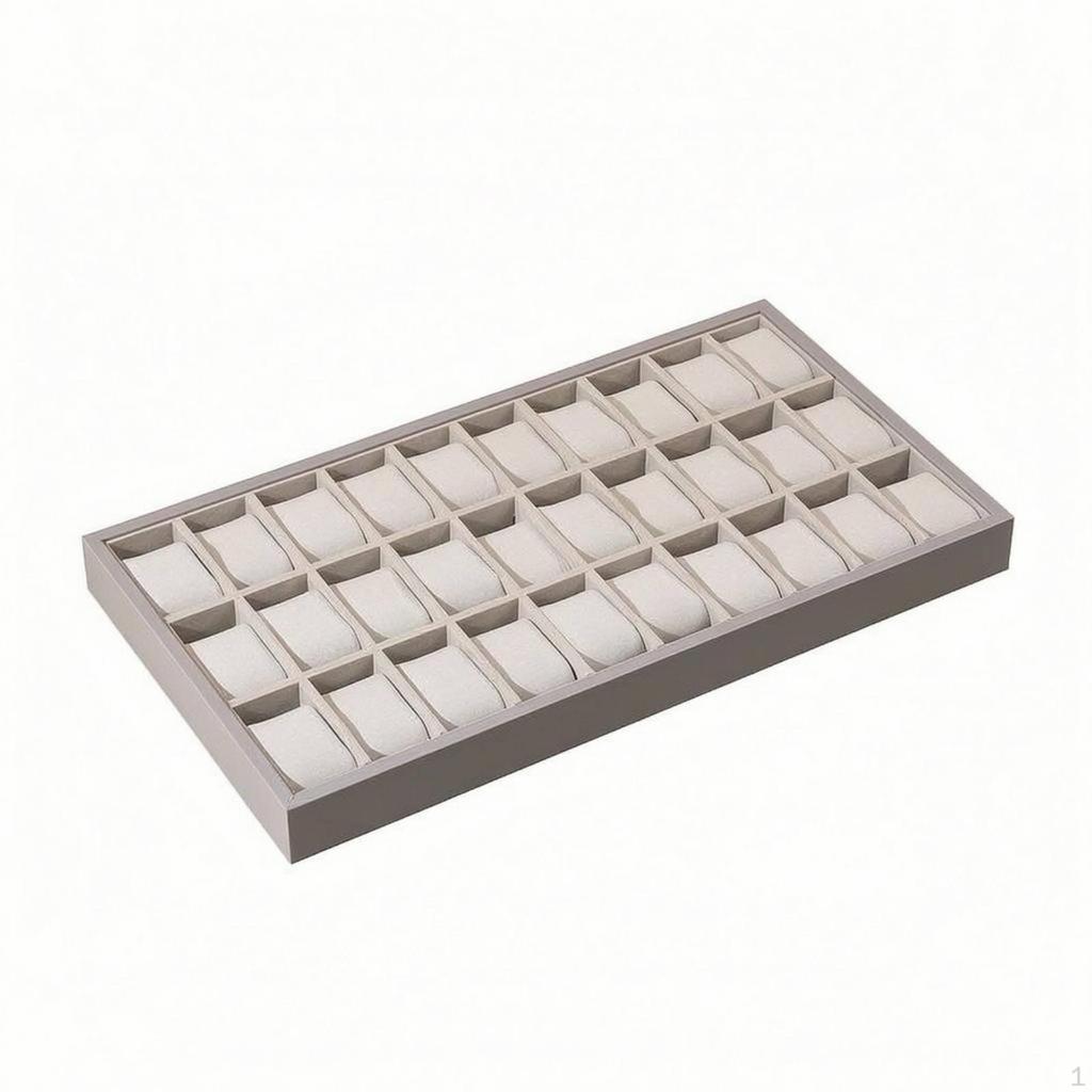 Watch Display Tray White Cushioned Inserts Organizer Gray Frame for Countertop, Tabletop