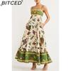 BITCED Spring/Summer Casual Maxi Dress for Women Spaghetti Strap Printed Linen 9 Colors Full-Skirted Dress