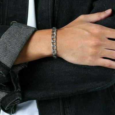 1Pcs Curb Chain Bracelet Stainless Steel Solid  21 CM Men's