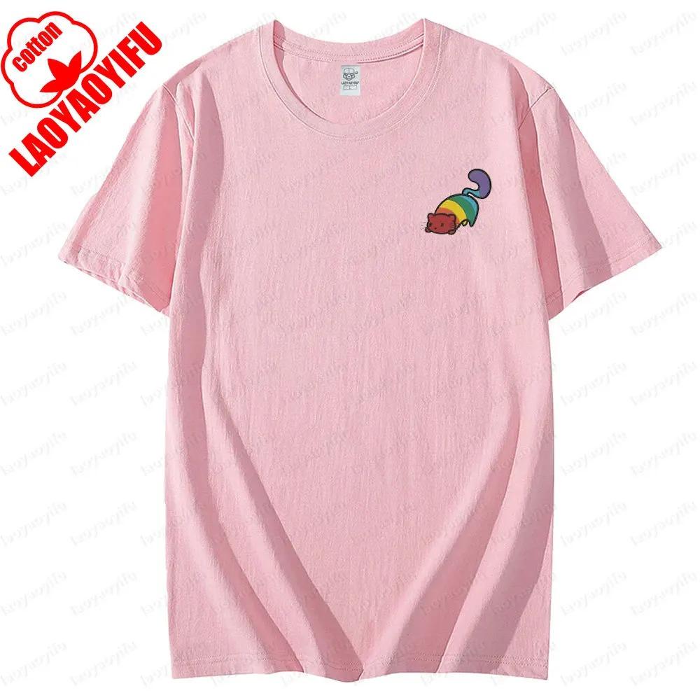 Cute Rainbow Cat LGBT Tee Tops Pride Month Homosexuality Unisex T Shirt Men Women Universal Fashion Casual Crewneck Tshirt